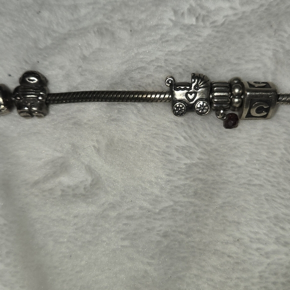 Pandora Charm Bracelet Lot 925 ALE Sterling + 4 Two-Tone Charms 16 Pieces - Picture 4 of 5